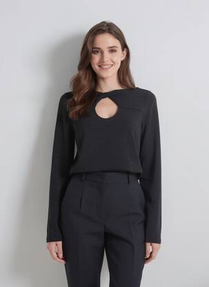 Pulover croială cambrată mâneci lungi negru GRACE & MILA femeie