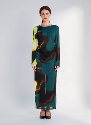 Rochie lungă mâneci lungi mâneci lungi verde S.OLIVER femeie