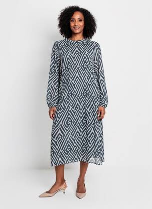 Rochie midi croială fluidă mâneci lungi albastru STREET ONE femeie