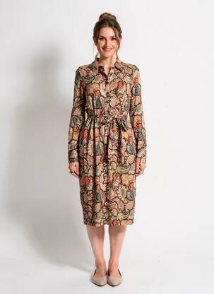 Rochie midi imprimeu floral mâneci lungi portocalie GEISHA femeie