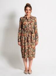 Rochie midi imprimeu floral mâneci lungi portocaliu GEISHA femeie