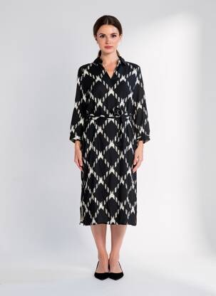 Rochie midi imprimeu fantezie mâneci lungi negru STREET ONE femeie