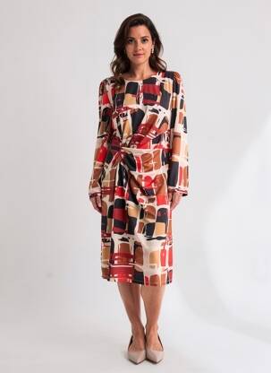 Rochie midi mâneci lungi mâneci lungi portocalie K-DESIGN femeie