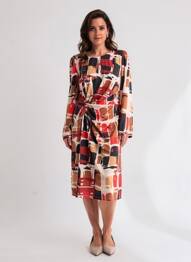 Rochie midi mâneci lungi mâneci lungi portocaliu K-DESIGN femeie