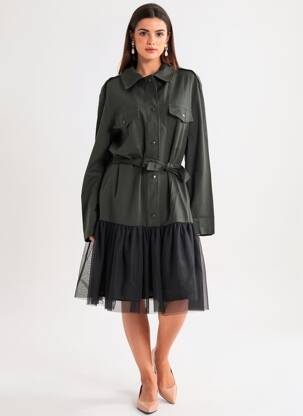 Rochie midi mâneci lungi mâneci lungi verde NÜ femeie