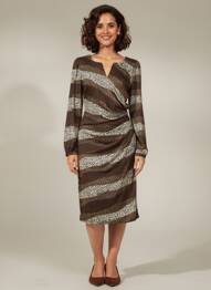 Rochie midi mâneci lungi mâneci lungi maro K-DESIGN femeie