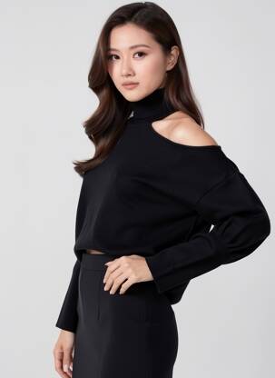 Pulover croială dreaptă mâneci lungi negru GUESS femeie