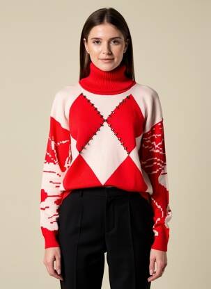 Pulover cu guler înalt croială dreaptă mâneci lungi roșu ZOE ZONE OF EMBROIDERED femeie