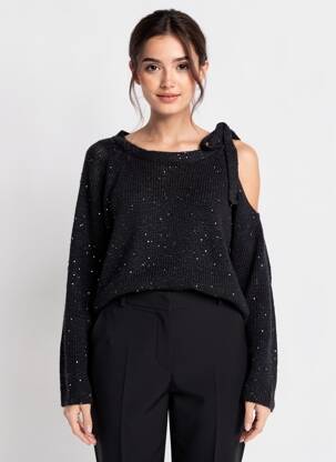 Pulover croială dreaptă mâneci lungi negru ZOE ZONE OF EMBROIDERED femeie