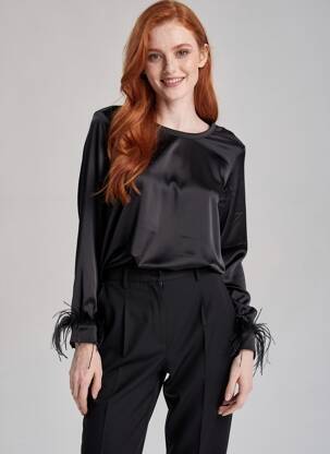 Top guler rotund mâneci lungi negru ZOE ZONE OF EMBROIDERED femeie