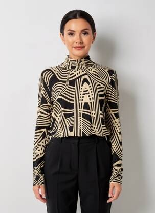 Tricou imprimeu fantezie mâneci lungi negru GEISHA femeie