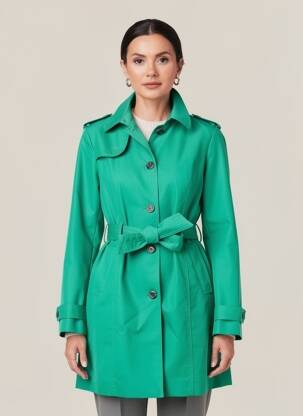 Trench finisaj interior dublat fără glugă verde STREET ONE femeie