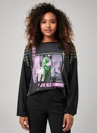 Tricou imprimeu fantezie mâneci lungi negru GAUDI femeie