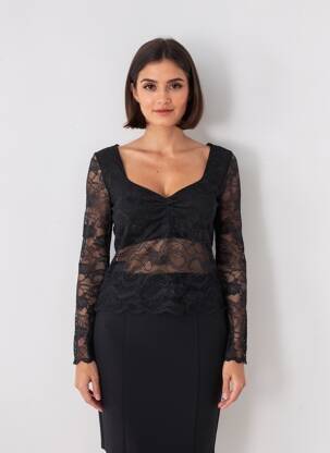 Top elasticitate mâneci lungi negru GUESS femeie