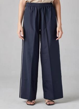 Pantalon larg țesătură poplin mărime normală albastru GRACE & MILA femeie