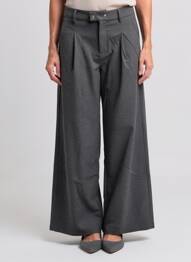 Pantalon larg talie cu cleme talie înaltă gri ELLE EST OU LA MER femeie