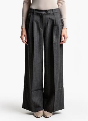 Pantalon larg talie cu cleme talie înaltă gri GRACE & MILA femeie