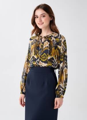 Bluză imprimeu fantezie mâneci lungi negru KYRA femeie