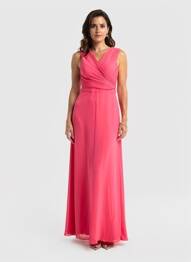 Rochie lungă țesătură crep fără mâneci roz EVA & LOLA femeie