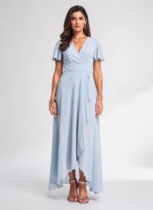 Rochie lungă mâneci scurte mâneci scurte albastru EVA & LOLA femeie