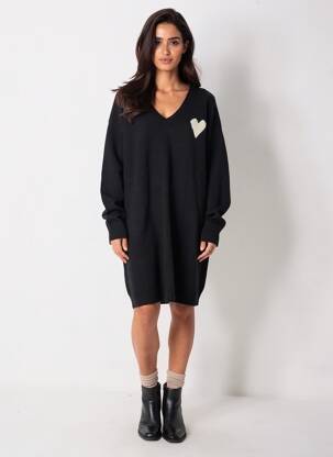 Rochie pulover croială dreaptă mâneci lungi negru DEELUXE femeie