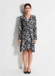 Rochie midi imprimeu fantezie mâneci lungi gri JDY femeie
