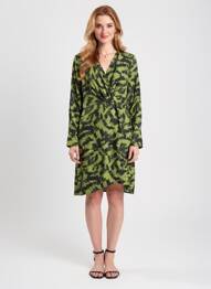 Rochie midi imprimeu fantezie mâneci lungi verde JDY femeie