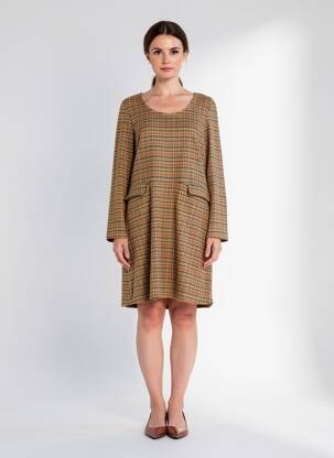 Rochie midi imprimeu fantezie mâneci lungi maro PRINCESSE NOMADE femeie