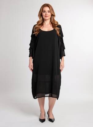 Rochie midi croială fluidă mâneci 3/4 negru ZEPELINE femeie