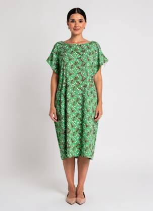 Rochie midi imprimeu floral mâneci scurte verde COTELAC femeie