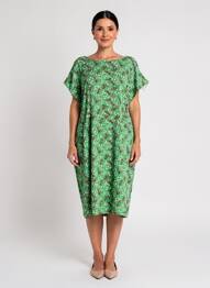 Rochie midi imprimeu floral mâneci scurte verde COTELAC femeie