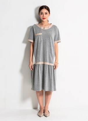 Rochie midi mâneci scurte mâneci scurte gri INDI & COLD femeie