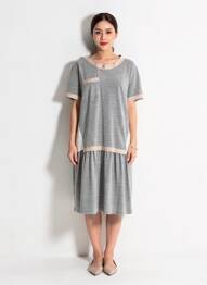 Rochie midi închidere cu fermoar la spate mâneci scurte gri INDI & COLD femeie