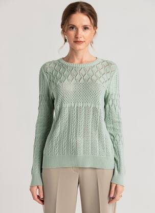 Pulover plasă decupată mâneci lungi verde INDI & COLD femeie