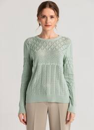 Pulover plasă decupată mâneci lungi verde INDI & COLD femeie