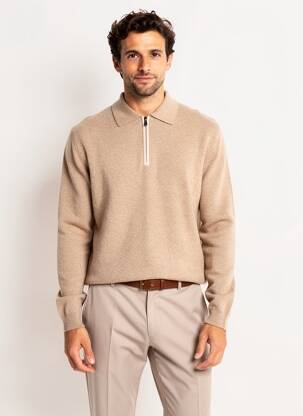 Pulover guler polo mâneci lungi maro ESTHEME bărbat