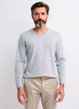 Pulover guler în v mâneci lungi gri ESTHEME bărbat