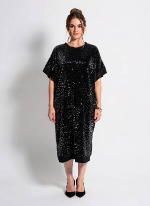 Rochie midi mâneci scurte mâneci scurte negru NEW COLLECTION femeie