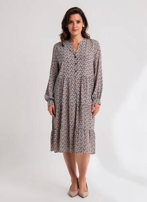 Rochie midi imprimeu fantezie mâneci lungi negru WORLD FASHION femeie