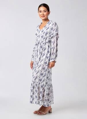 Rochie lungă mâneci lungi mâneci lungi alb C'EST BEAU LA VIE femeie