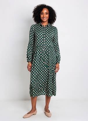Rochie midi mâneci lungi mâneci lungi verde C'EST BEAU LA VIE femeie