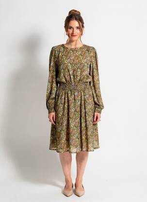 Rochie midi imprimeu floral mâneci lungi verde C'EST BEAU LA VIE femeie