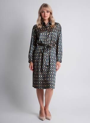 Rochie midi imprimeu fantezie mâneci lungi verde FREEMAN T.PORTER femeie
