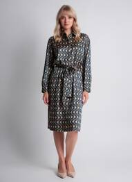 Rochie midi imprimeu fantezie mâneci lungi verde FREEMAN T.PORTER femeie