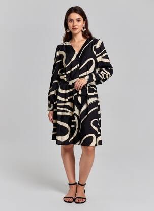 Rochie midi croială fluidă mâneci lungi negru B.YOUNG femeie