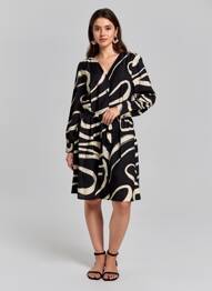 Rochie midi croială fluidă mâneci lungi negru B.YOUNG femeie