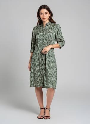 Rochie midi mâneci 3/4 mâneci 3/4 verde FREEMAN T.PORTER femeie