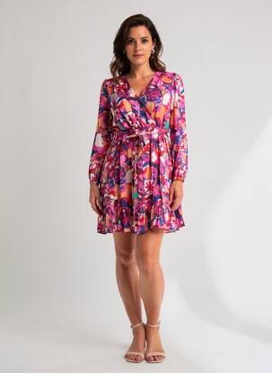 Rochie scurtă croială evazată mâneci lungi roz C'EST BEAU LA VIE femeie