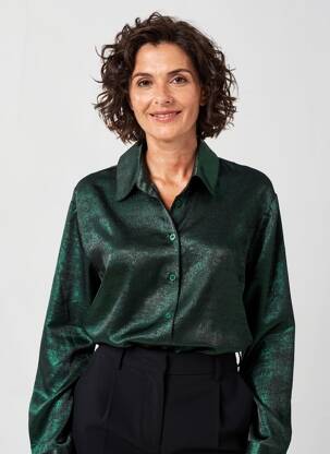 Cămașă croială dreaptă mâneci lungi verde ANGE femeie