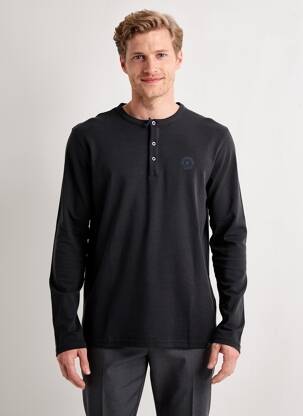 Tricou guler tunisian mâneci lungi albastru FQ1924 bărbat